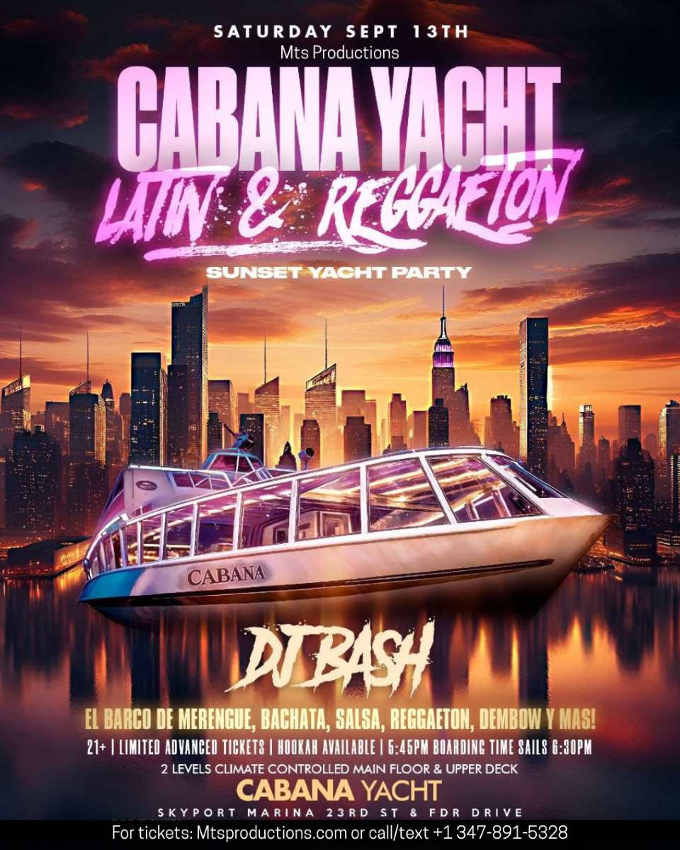 Latin & Reggaeton Sunset Yacht Party NYC | Cabana Yacht Cruise