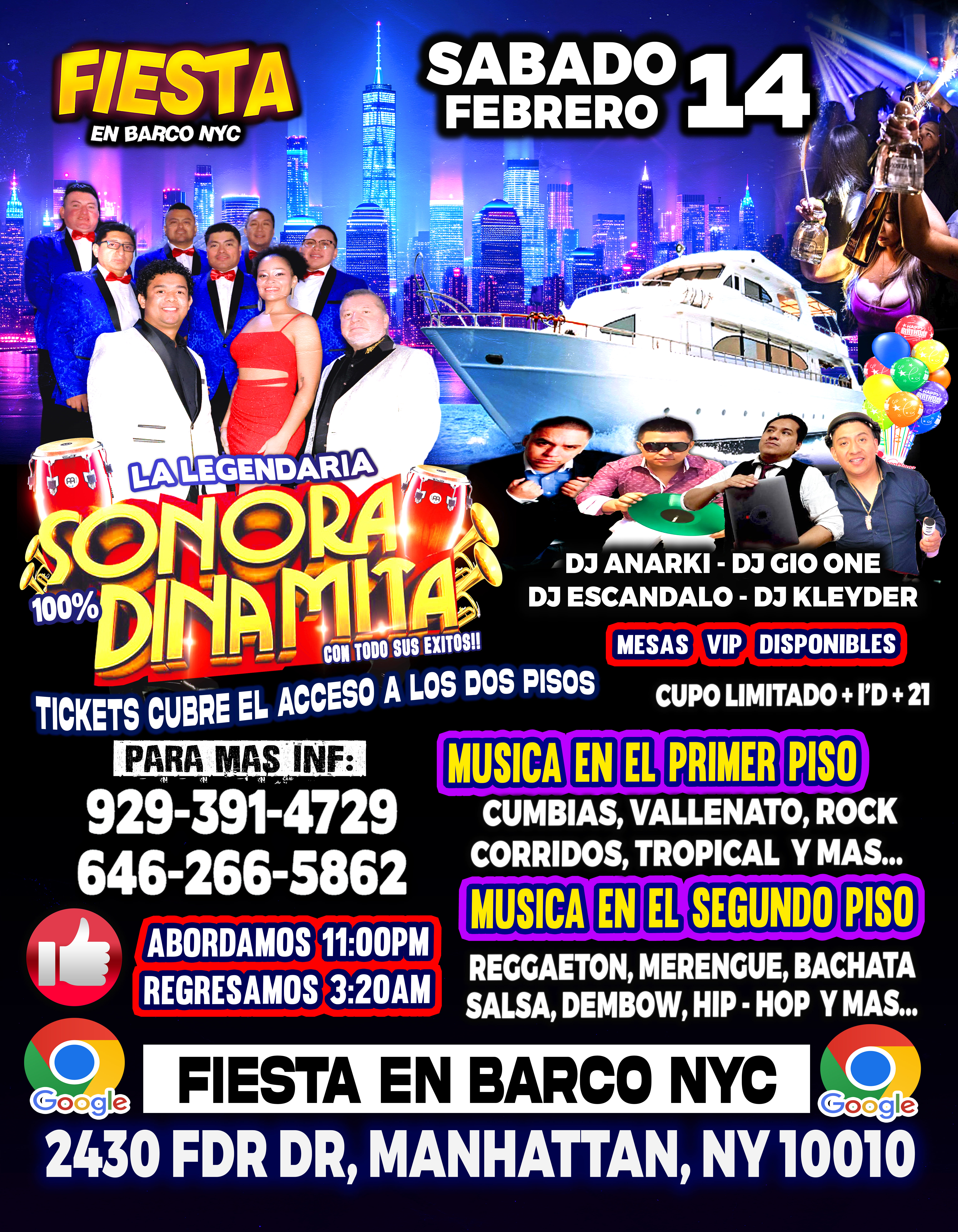 SONORA DIAMITA EN BARCO + RADIO DJ'S + MANHATTAN NY